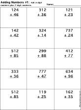 Addition Printout: 3 Digits + 2 Digits worksheet thumbnail