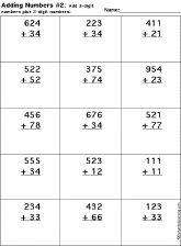 Addition Printout: 3 Digits + 2 Digits worksheet thumbnail