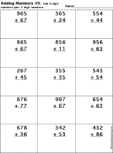 Addition Printout: 3 Digits + 2 Digits worksheet thumbnail