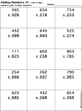 Addition Printout: 3 Digits + 3 Digits worksheet thumbnail