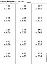 Addition Printout: 3 Digits + 3 Digits worksheet thumbnail