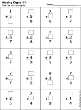 Addition Printout: Find the Missing Digits worksheet thumbnail