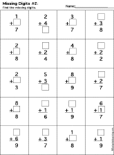 Addition Printout: Find the Missing Digits worksheet thumbnail