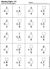 Addition Printout: Find the Missing Digits worksheet thumbnail