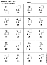 Addition Printout: Find the Missing Digits worksheet thumbnail