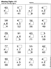 Addition Printout: Find the Missing Digits worksheet thumbnail