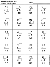 Addition Printout: Find the Missing Digits worksheet thumbnail