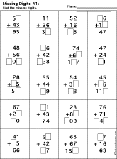 Addition Printout: Find the Missing Digits worksheet thumbnail