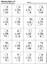 Addition Printout: Find the Missing Digits worksheet thumbnail