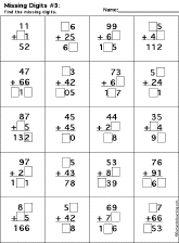 Addition Printout: Find the Missing Digits worksheet thumbnail