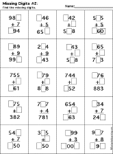 Addition Printout: Find the Missing Digits worksheet thumbnail