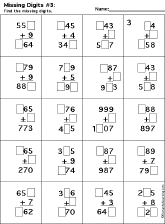 Addition Printout: Find the Missing Digits worksheet thumbnail