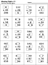 Addition Printout: Find the Missing Digits worksheet thumbnail