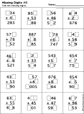 Addition Printout: Find the Missing Digits worksheet thumbnail