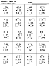 Addition Printout: Find the Missing Digits worksheet thumbnail