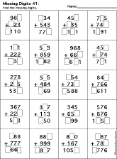 Addition Printout: Find the Missing Digits worksheet thumbnail