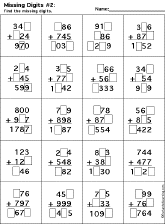 Addition Printout: Find the Missing Digits worksheet thumbnail