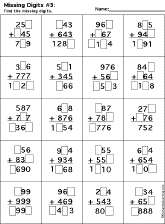 Addition Printout: Find the Missing Digits worksheet thumbnail