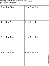 Addition Printout: Add Strings of Three Numbers worksheet thumbnail