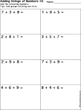 Addition Printout: Add Strings of Three Numbers worksheet thumbnail