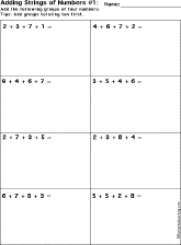 Addition Printout: Add Strings of Four Numbers worksheet thumbnail