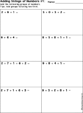 Addition Printout: Add Strings of Numbers worksheet thumbnail