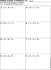 Addition Printout: Add Strings of Numbers worksheet thumbnail