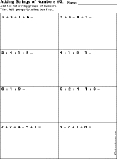 Addition Printout: Add Strings of Numbers worksheet thumbnail