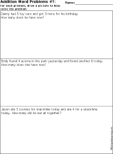 Addition Printout: Adding Two Numbers Word Problems worksheet thumbnail