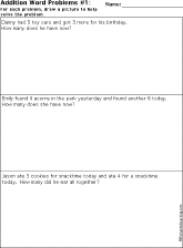 Search result: 'Addition Printout: Adding Two Numbers Word Problems Worksheet Printout #1'