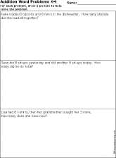 Addition Printout: Adding Two Numbers Word Problems worksheet thumbnail