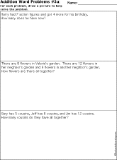 Addition Printout: Adding Three Numbers Word Problems worksheet thumbnail