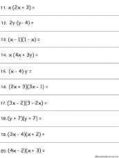 Search result: 'Algebra: Multiplying Polynomials Worksheet #2 Printout'