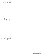 Search result: 'Algebra: Solve the quadratic equations Worksheet #1 Printout'
