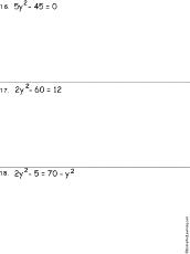 Search result: 'Algebra: Solve the quadratic equations Worksheet #6 Printout'