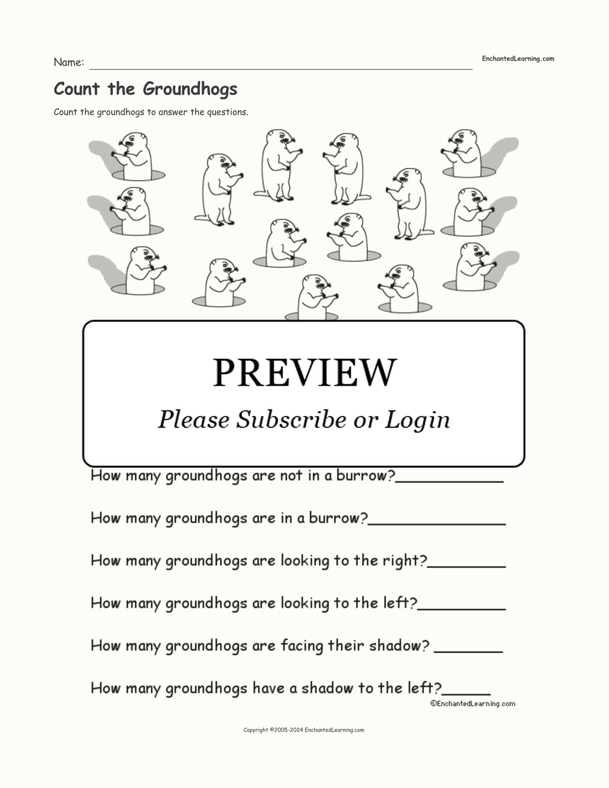 Count the Groundhogs interactive worksheet page 1