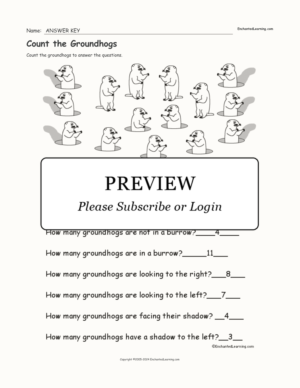 Count the Groundhogs interactive worksheet page 2