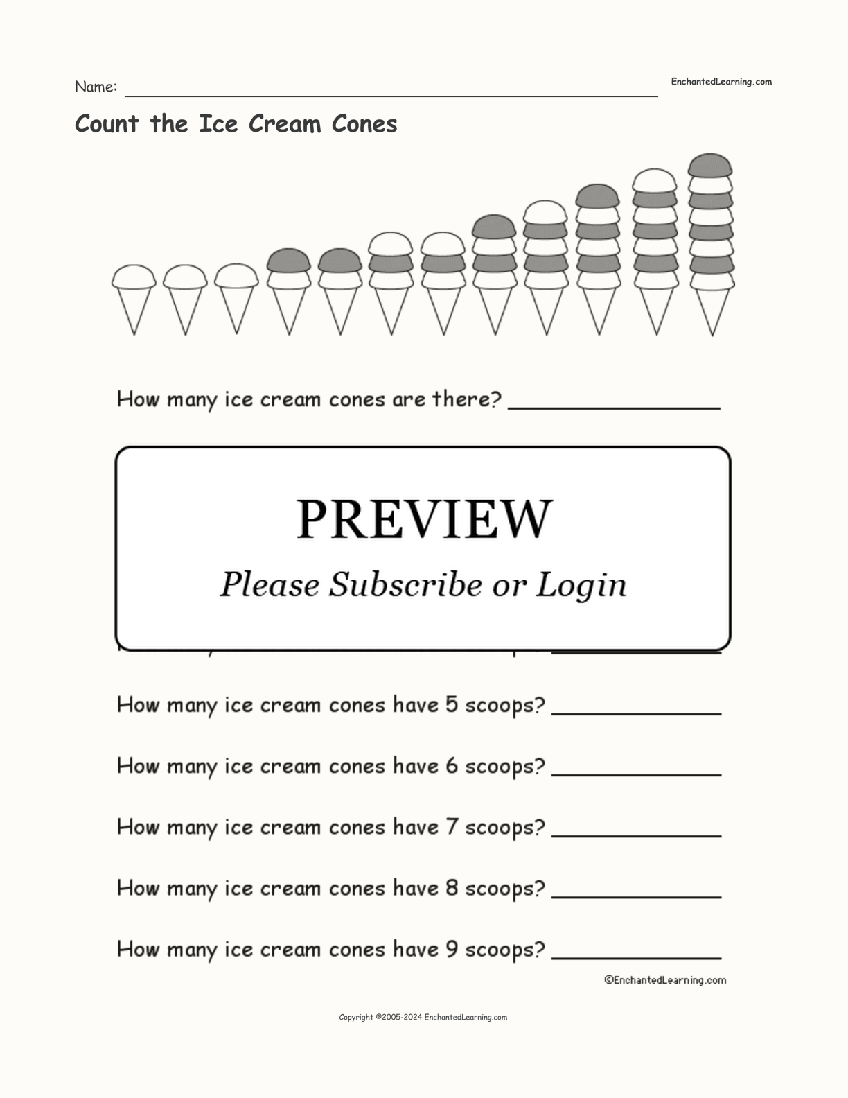 Count the Ice Cream Cones interactive worksheet page 1