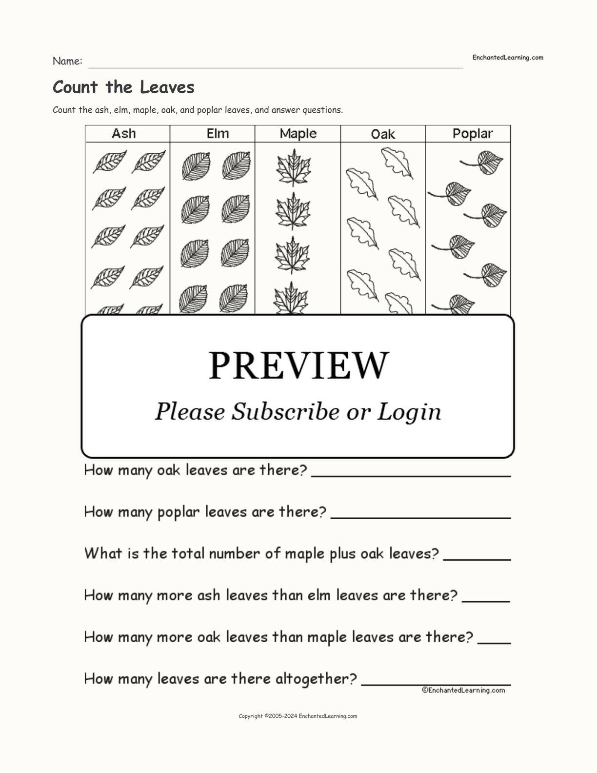 Count the Leaves interactive worksheet page 1