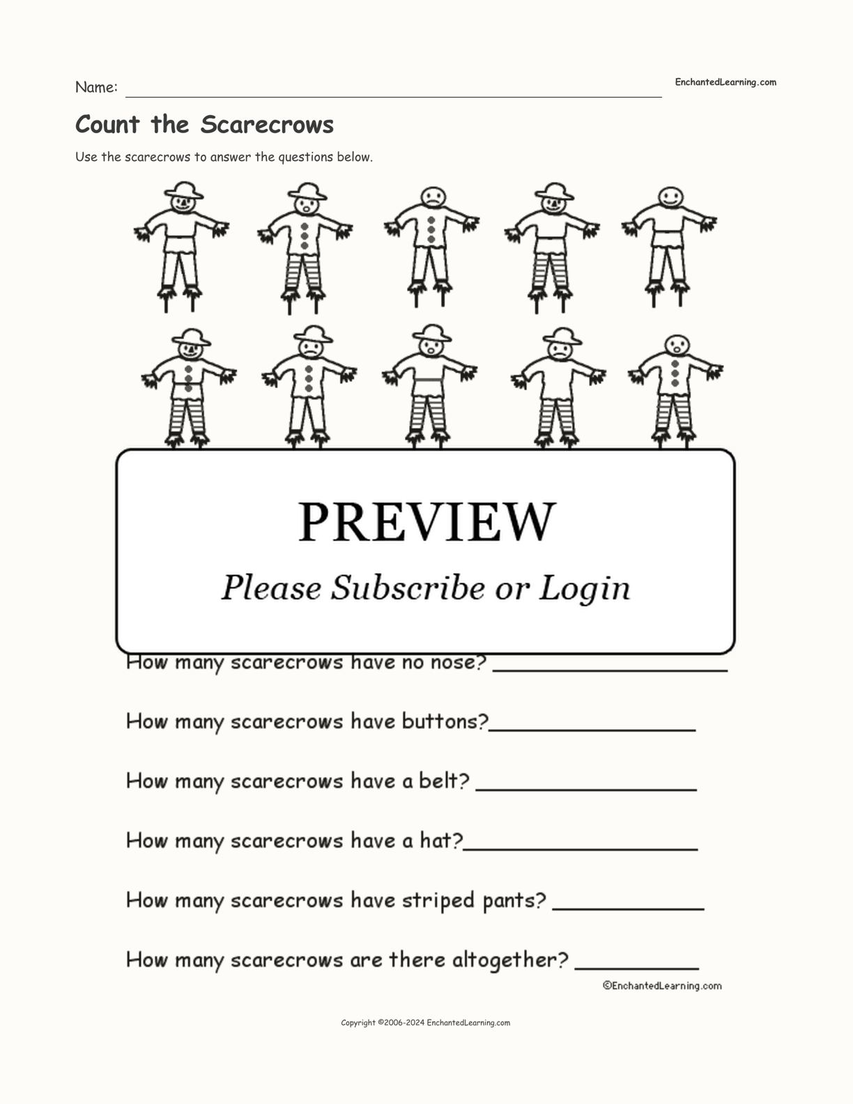 Count the Scarecrows interactive worksheet page 1