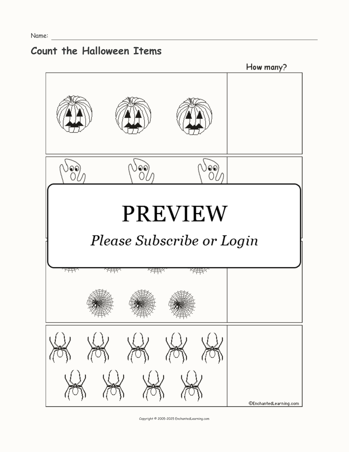 Count the Halloween Items interactive worksheet page 1