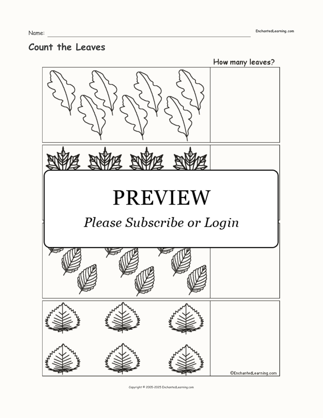 Count the Leaves interactive worksheet page 1