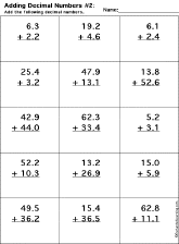 Adding Decimal Numbers worksheet thumbnail