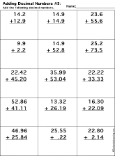 Adding Decimal Numbers worksheet thumbnail