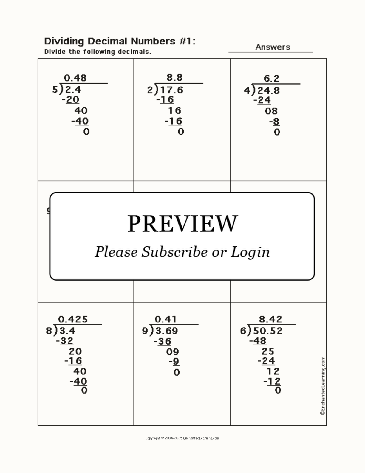 Dividing Decimal Numbers, Worksheet #1 interactive worksheet page 2