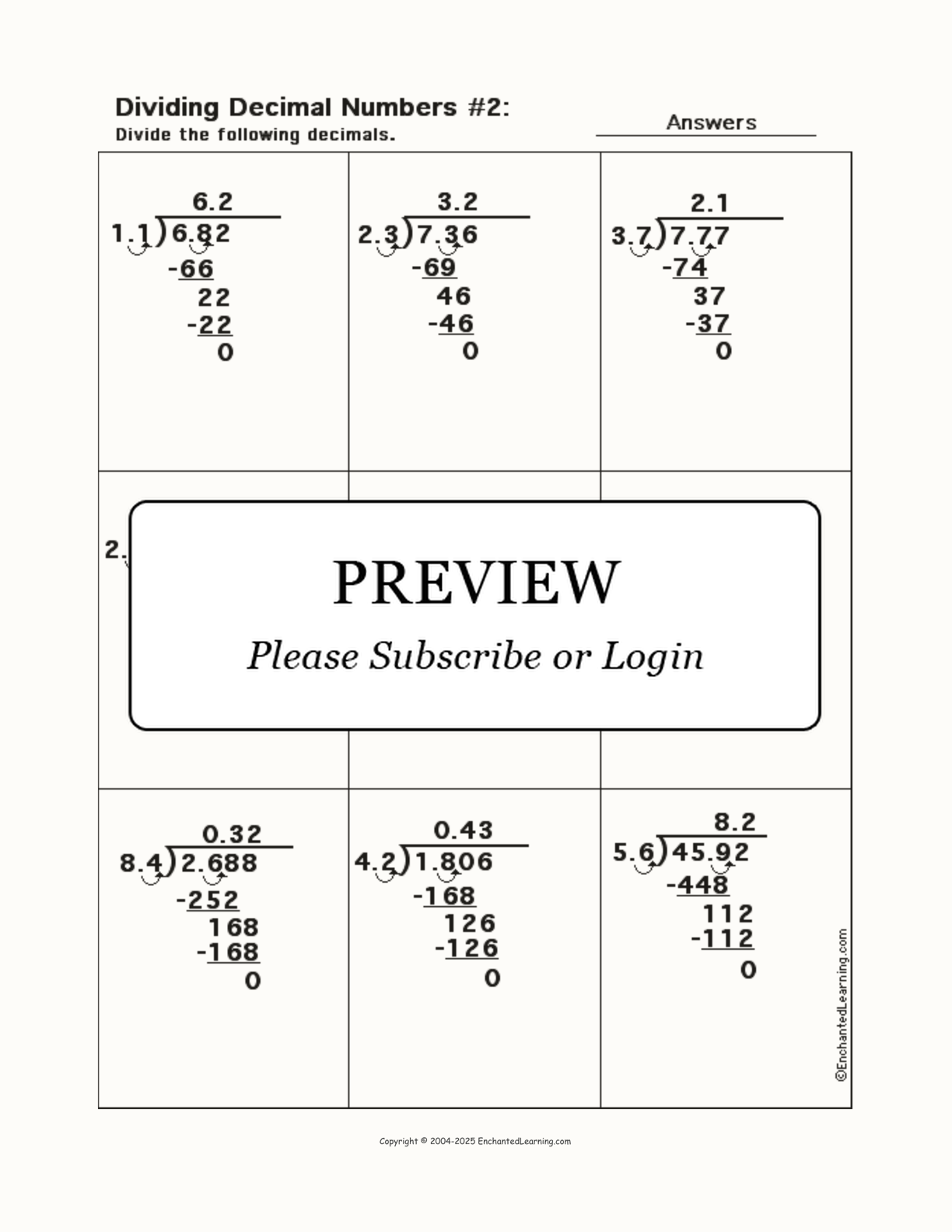 Dividing Decimal Numbers, Worksheet #2 interactive worksheet page 2