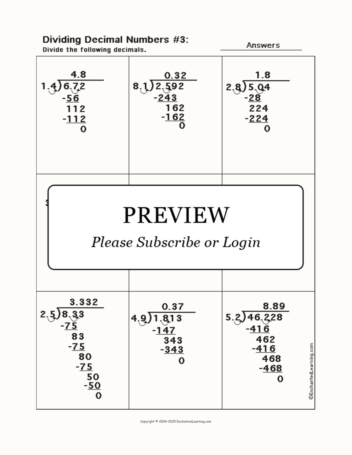 Dividing Decimal Numbers, Worksheet #3 interactive worksheet page 2