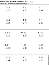 Multiplying Decimal Numbers worksheet thumbnail