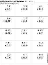 multiplying decimal numbers worksheet printout 2