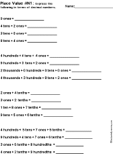 decimal place value worksheet thumbnail